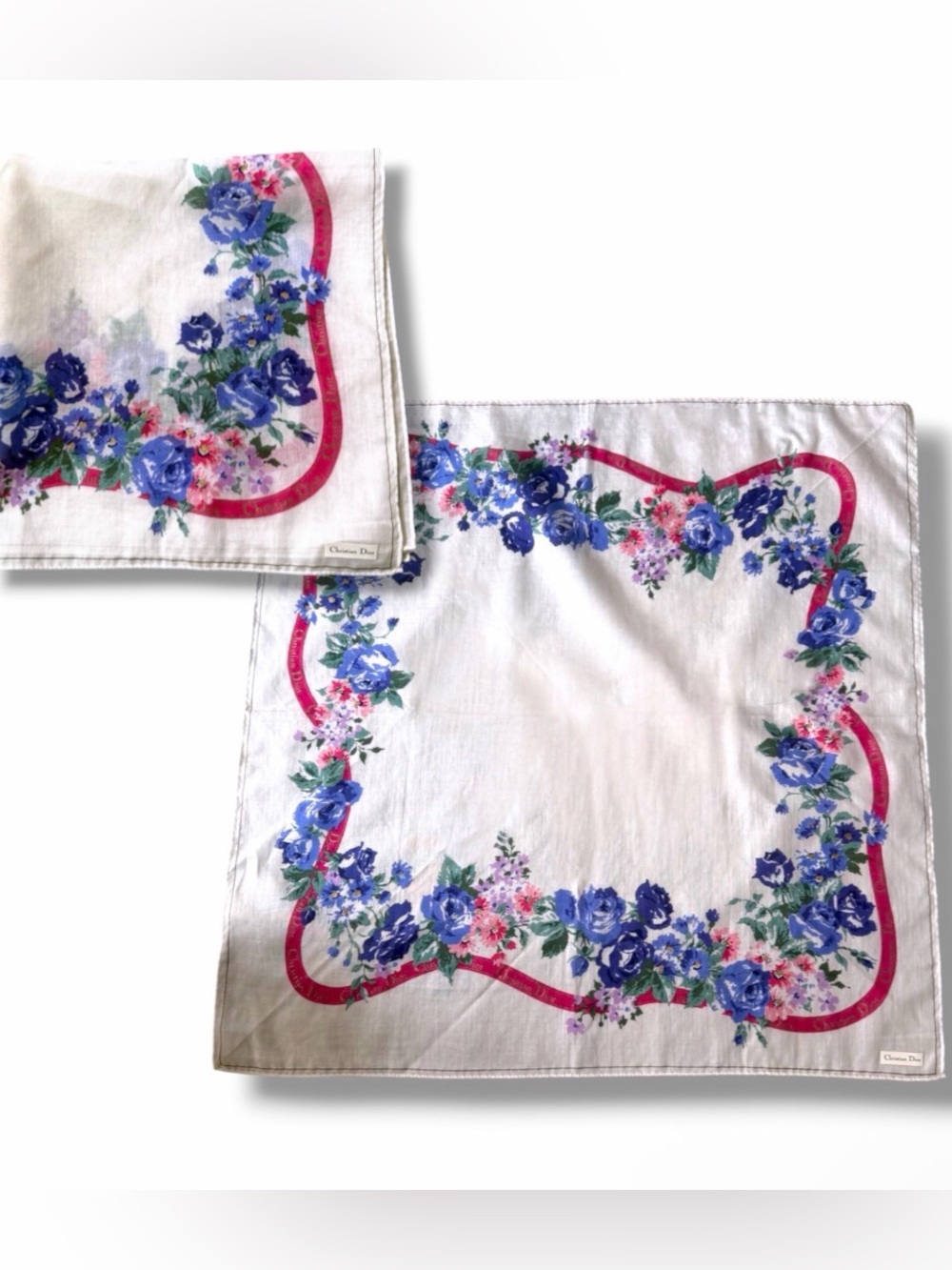 Dior Cottagecore Floral Cotton Scarf Bandanna Hair Bow Bag Accessory Blue Pink